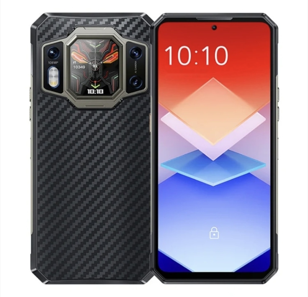 The CivicOps standard rugged phone, shown from the back and the front